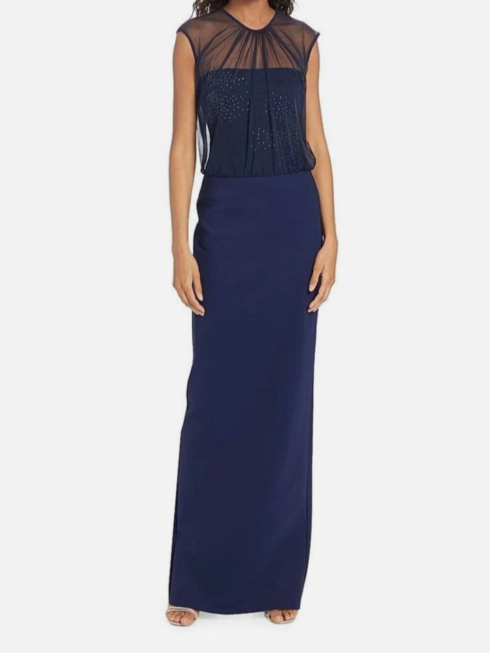 Chiara Boni La Petite Robe Women's Blue Gracie Illusion Gown Dress Size 40